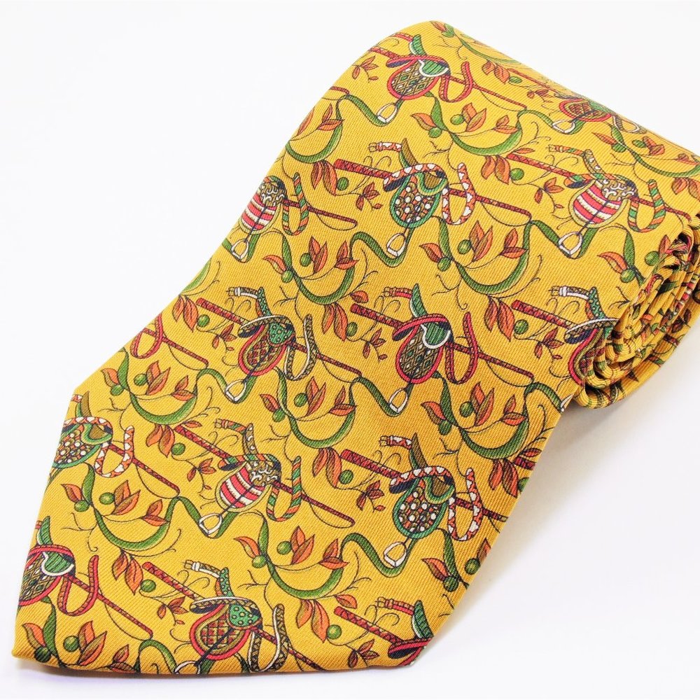 Salvatore Ferragamo Gold Horse Saddle Silk Tie